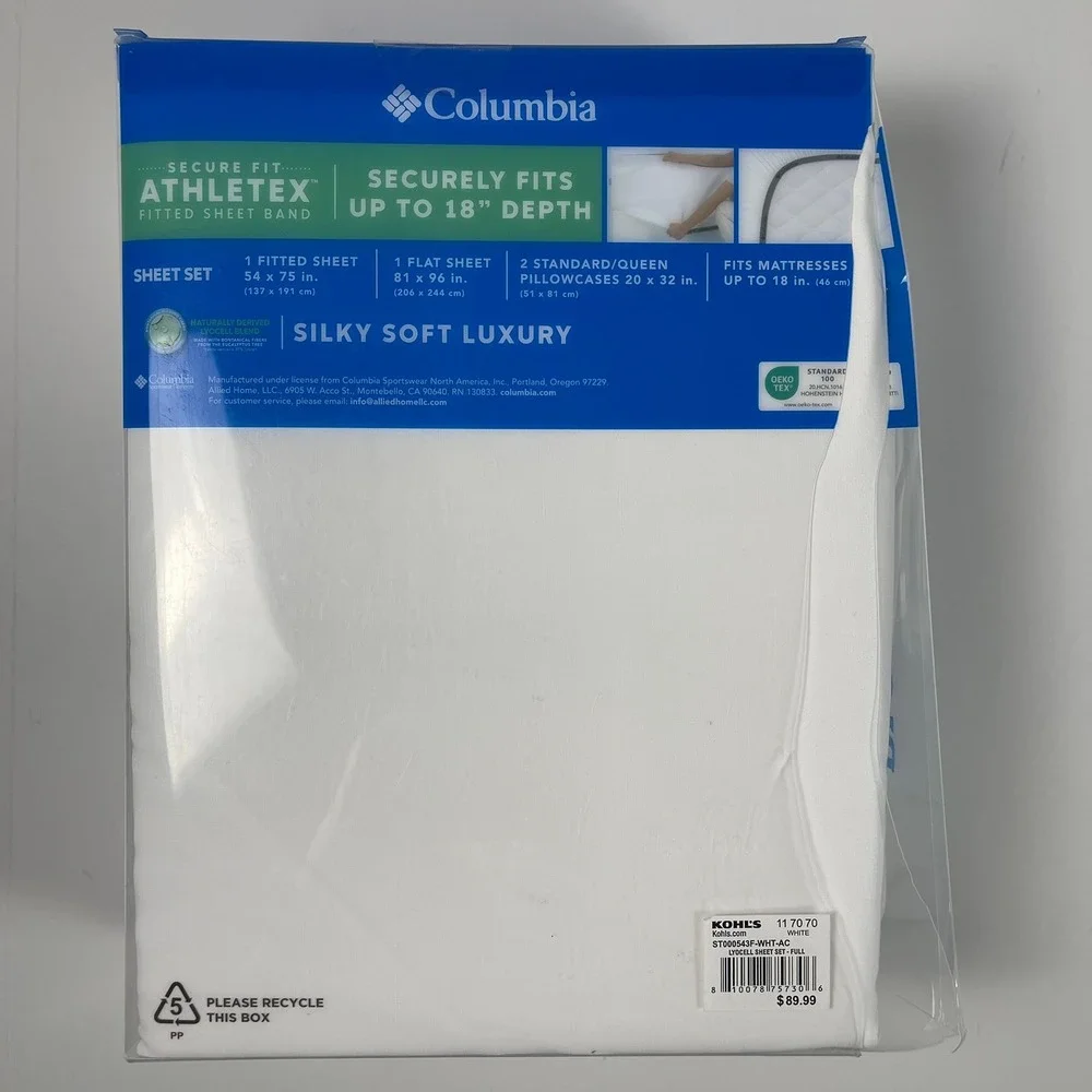 Columbia Silky Soft Luxury Full Sheet Set White Lyocell Blend 4pc 18